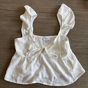 La Hearts White Textured Top with Tie Detail